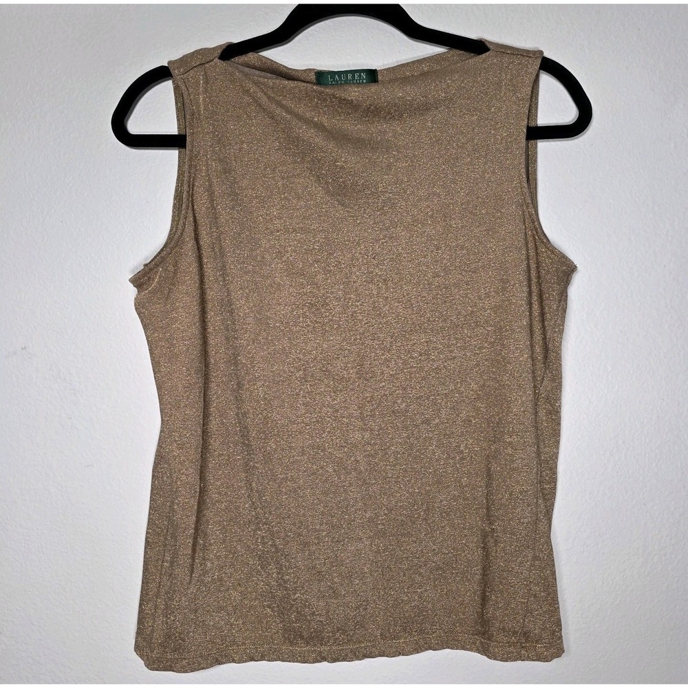 Lauren Ralph Lauren Womens 1X Gold Metallic Cowl‎ Neck Sleeveless Top Layering